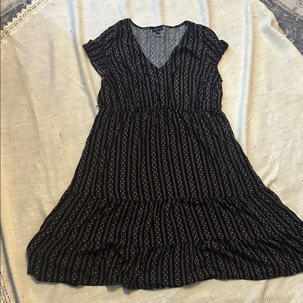torrid Black Striped V‑Neck Tiered Midi Dress